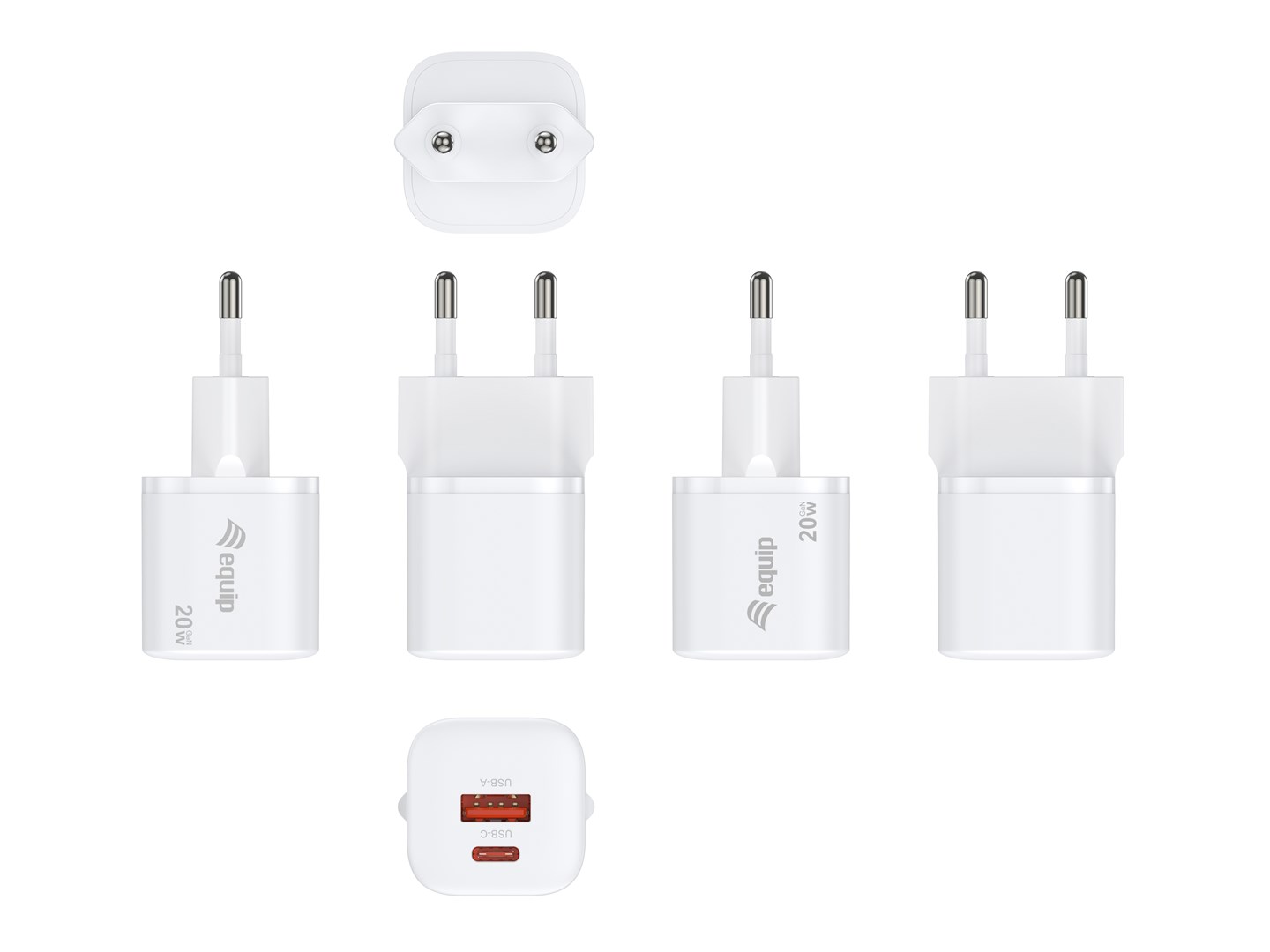 Equip 2-Port 20W GaN USB PD Charger, USB-C x 1, USB-A x 1, 25pcs/pack-3