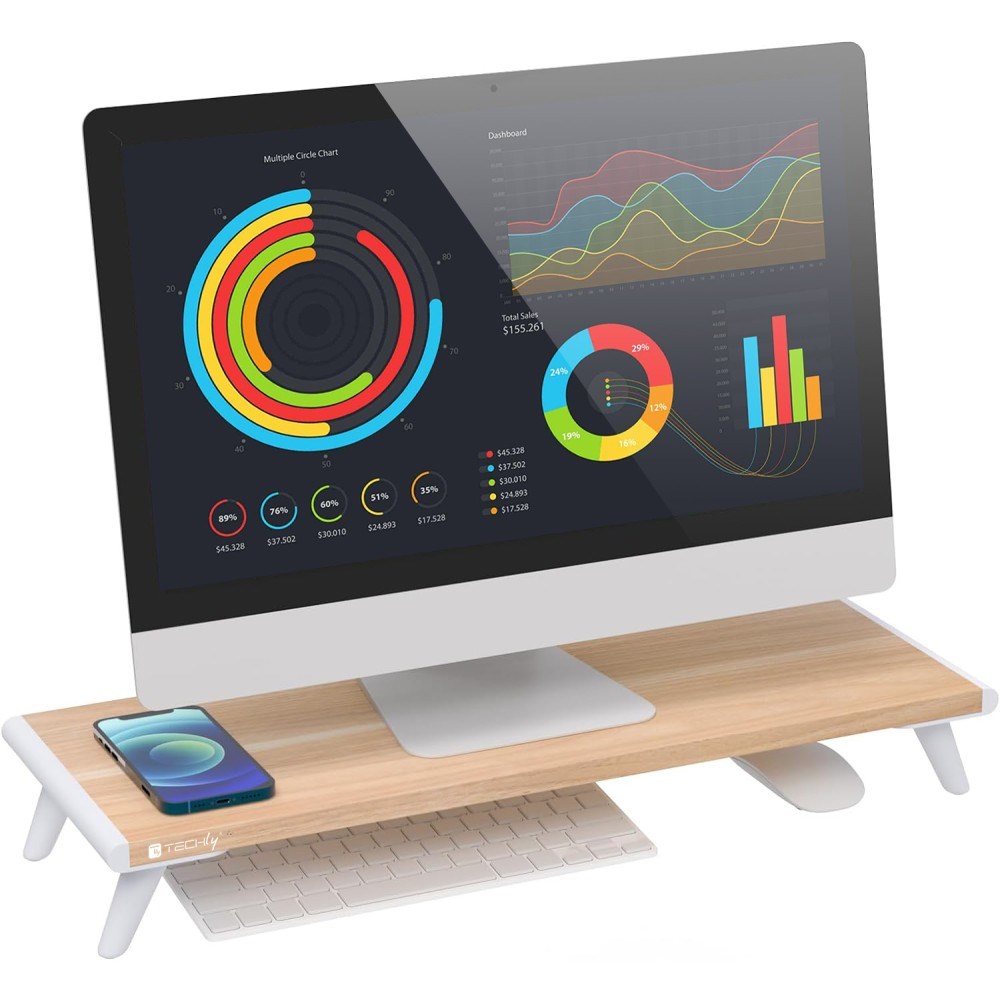 Techly ICA-MS 389 monitor mount / stand Desk White, Wood-0