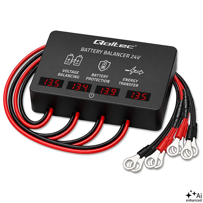 Qoltec Balanser napięcia 48V do akumulatorów 4 x 12V | 10A | AGM GEL LiFePO4 | LED-0
