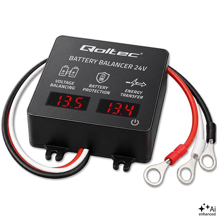 Qoltec Balanser napięcia 24V do akumulatorów 2 x 12V | 5A | AGM GEL LiFePO4 | LED-0