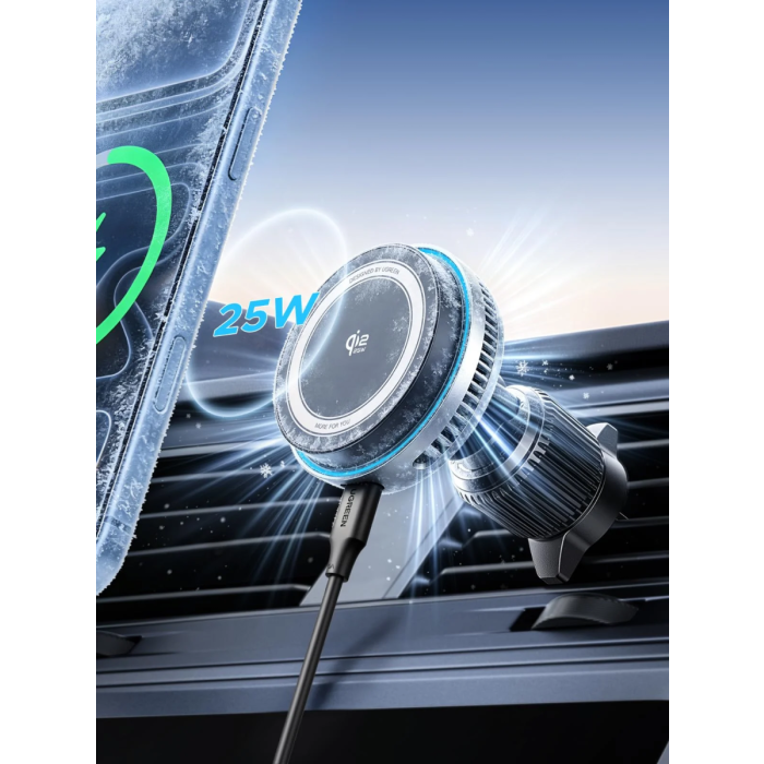 Magnetski auto držač s bežičnim punjačem UGREEN MagFlow Pro (25 W, Qi2, MagSafe)-2