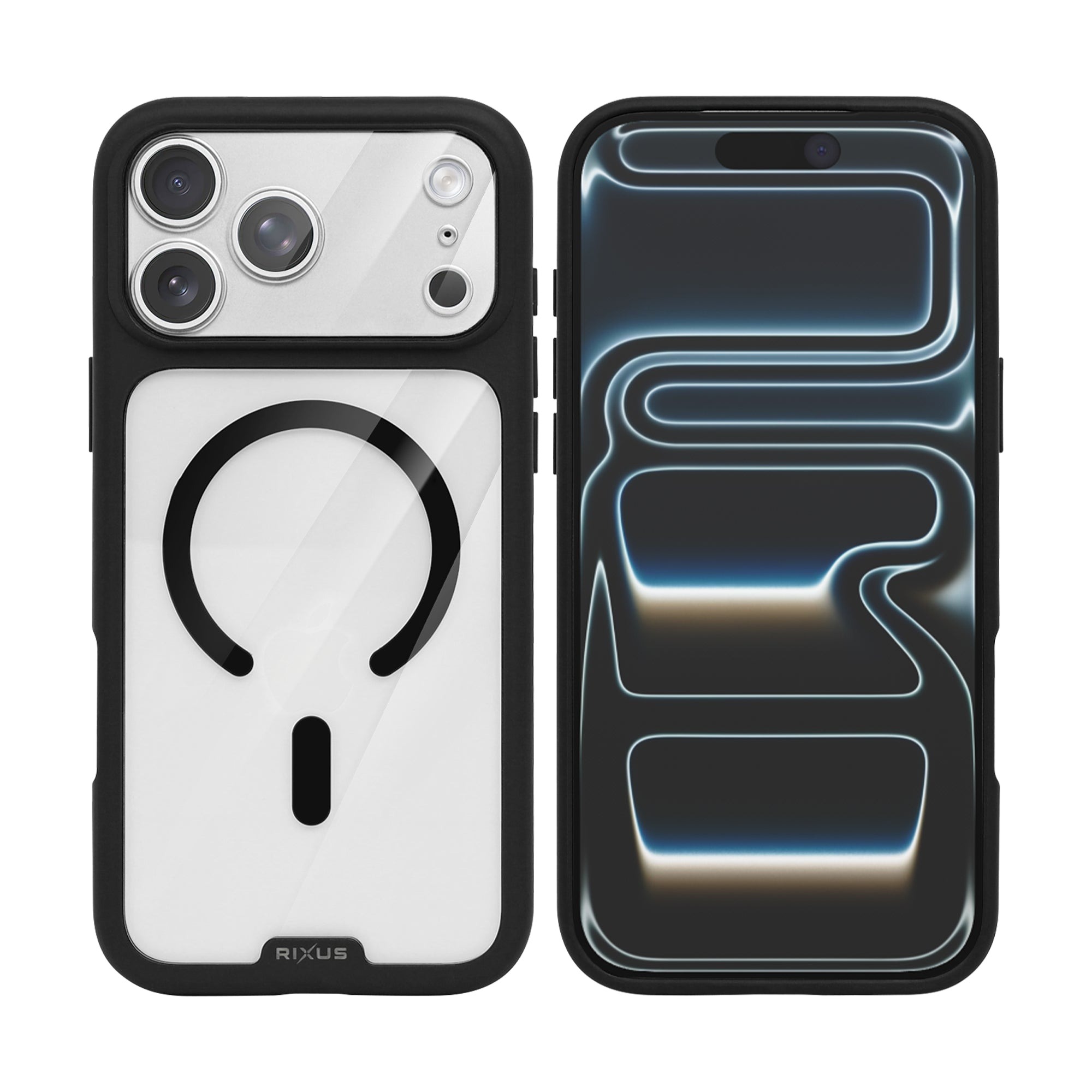 Zaštitna maska RIXUS Crystal Amber za Apple iPhone 17 Pro / 18 Pro (MagSafe, anti-burst, plastika i TPU, crna boja)-0