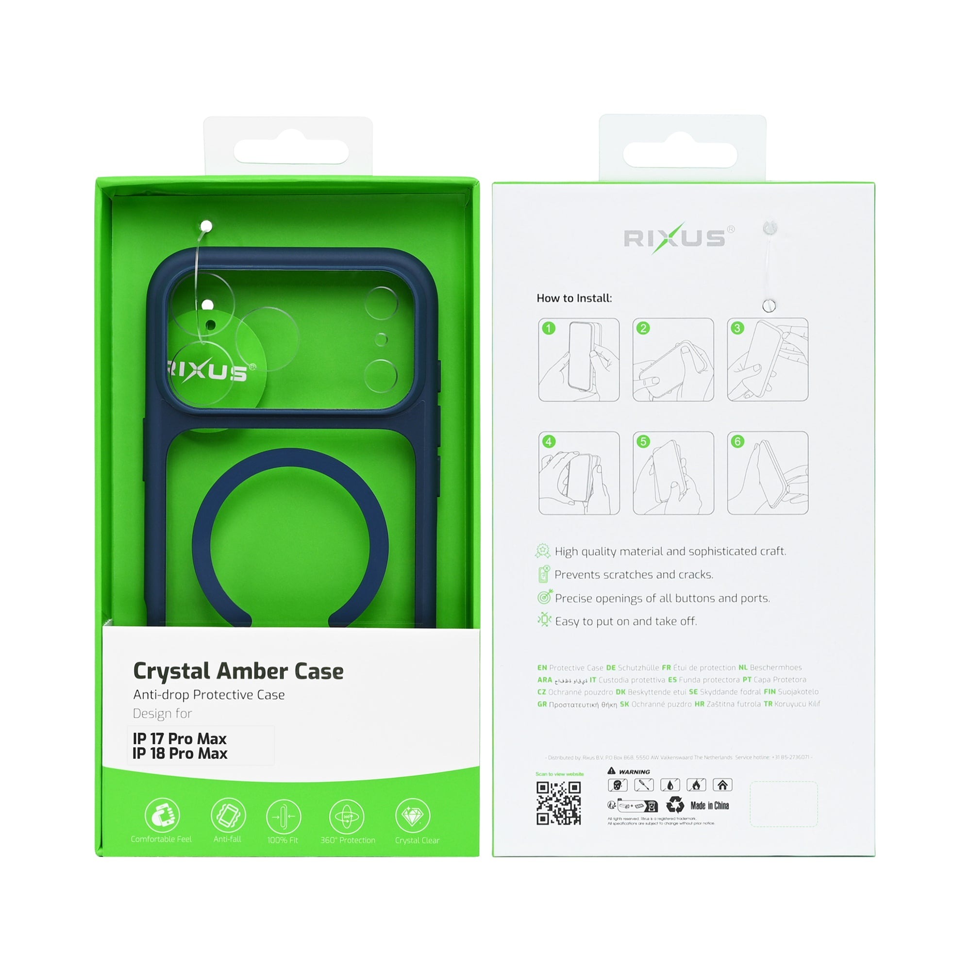 Zaštitna maska RIXUS Crystal Amber za Apple iPhone 17 Pro Max / 18 Pro Max (MagSafe, anti-burst, plastika i TPU, plava boja)-0