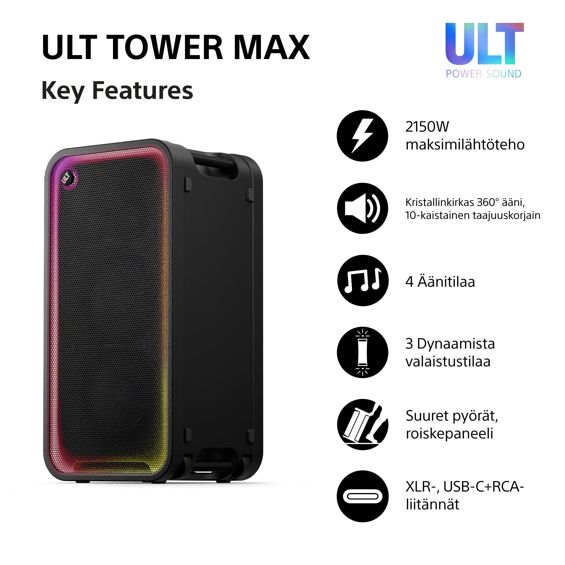 Party zvučnik SONY ULT TOWER MAX SRS-ULT3000 (Bluetooth 5.3 LDAC, 2x woofer 280 mm, XLR/RCA ulazi, ulaz za mikrofon, party svjetla)-1
