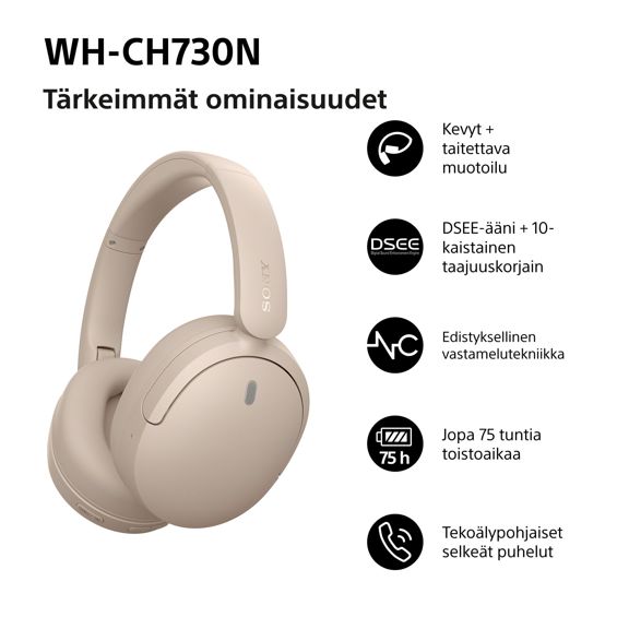 Bežične slušalice Sony WH-CH730N, Noise Cancelling, Beige-1