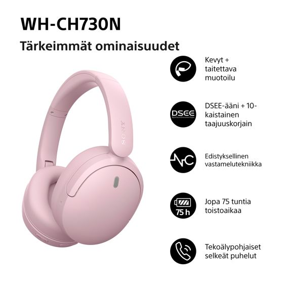 Bežične slušalice Sony WH-CH730N, Noise Cancelling, Pink-1