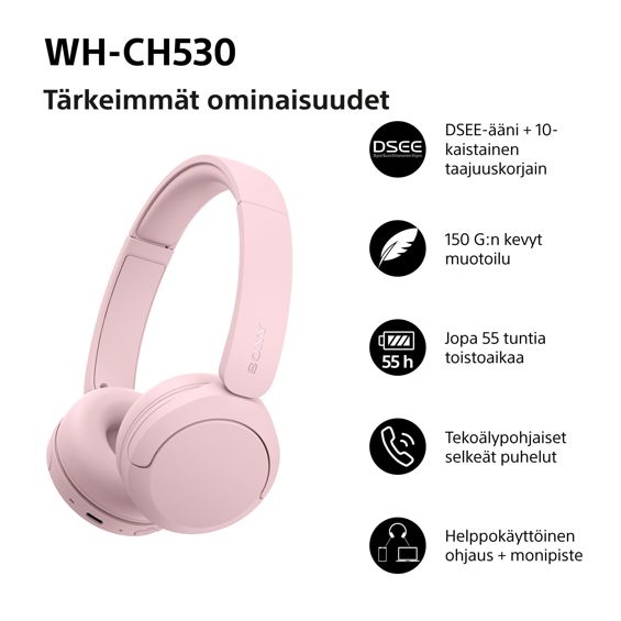 Bežične on-ear slušalice Sony WH-CH530, Pink-1