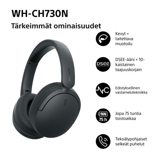 Slušalice SONY WH-CH730N (Bluetooth 6.0, ANC, mikrofon, do 50 h baterije, crna boja)-1