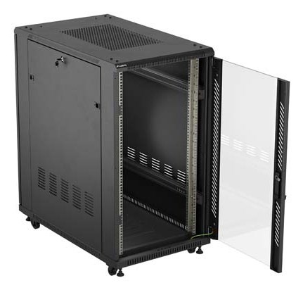 Rack ormar LANBERG FF01-6022-12B 19" 22U (samostojeći, 600 x 1000 mm, staklena prednja vrata, crna boja)-1