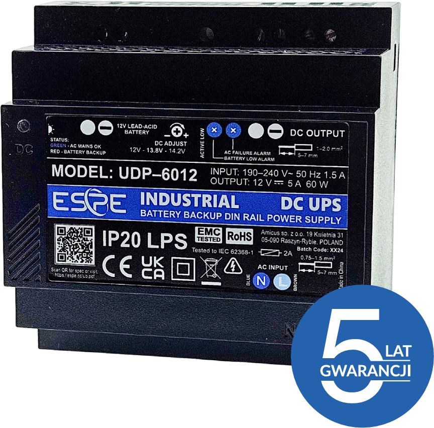 ZASILACZ IMPULSOWY BUFOROWY NA SZYNĘ DIN ESPE UDP-6012 12 V 60 W 5 A-0
