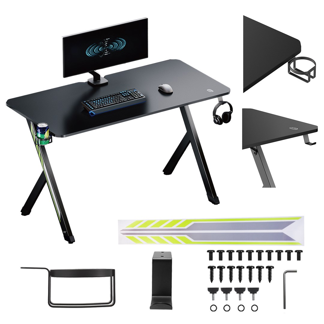 NanoRS gaming desk, black with headphone and cup holder, max. 75kg, dimensions 1200x600x750mm, RS101-0