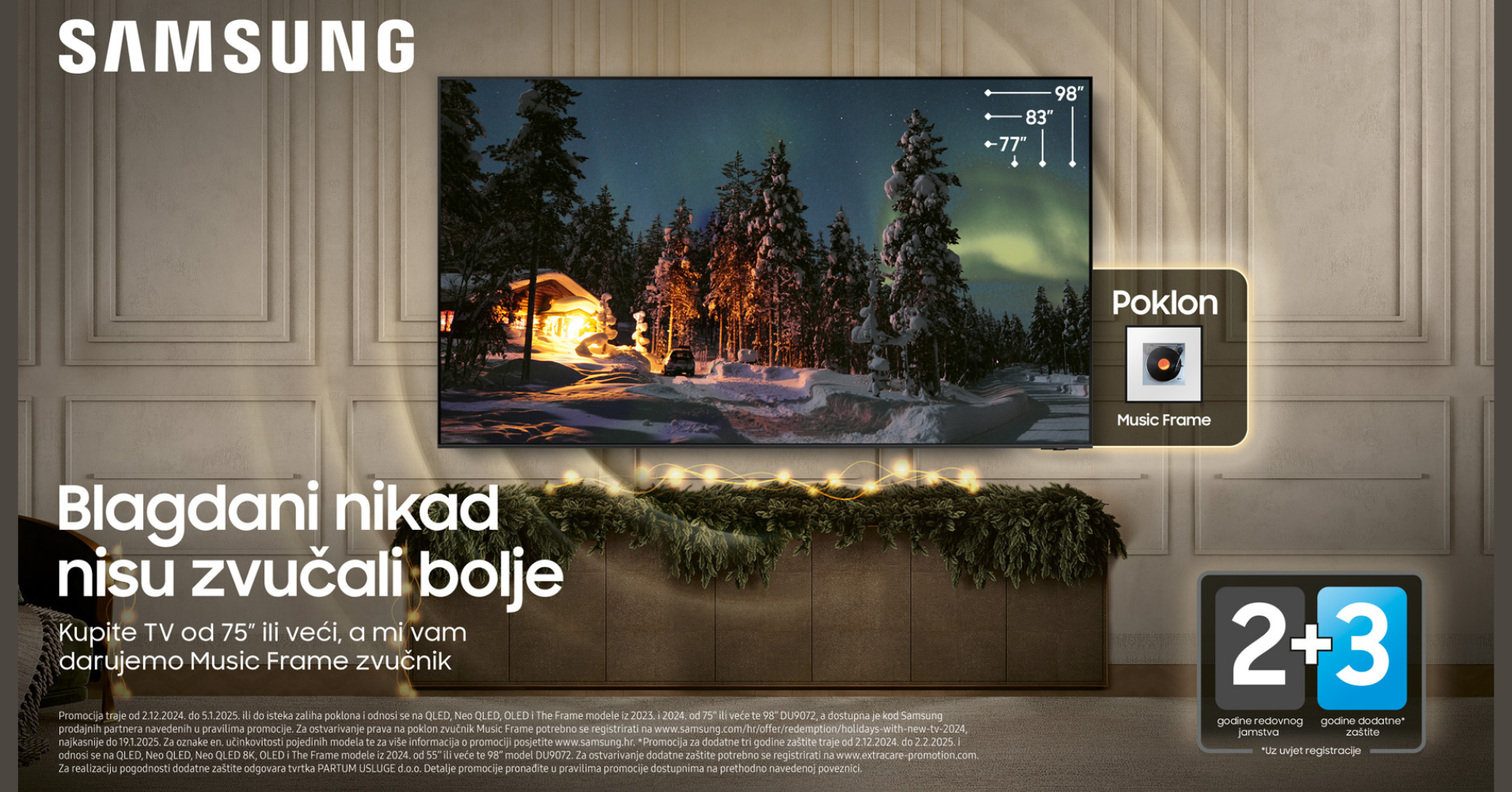 Blagdani nikad nisu zvučali bolje: uz kupnju Samsung TV-a od 75” ili veći, dobivate Music Frame