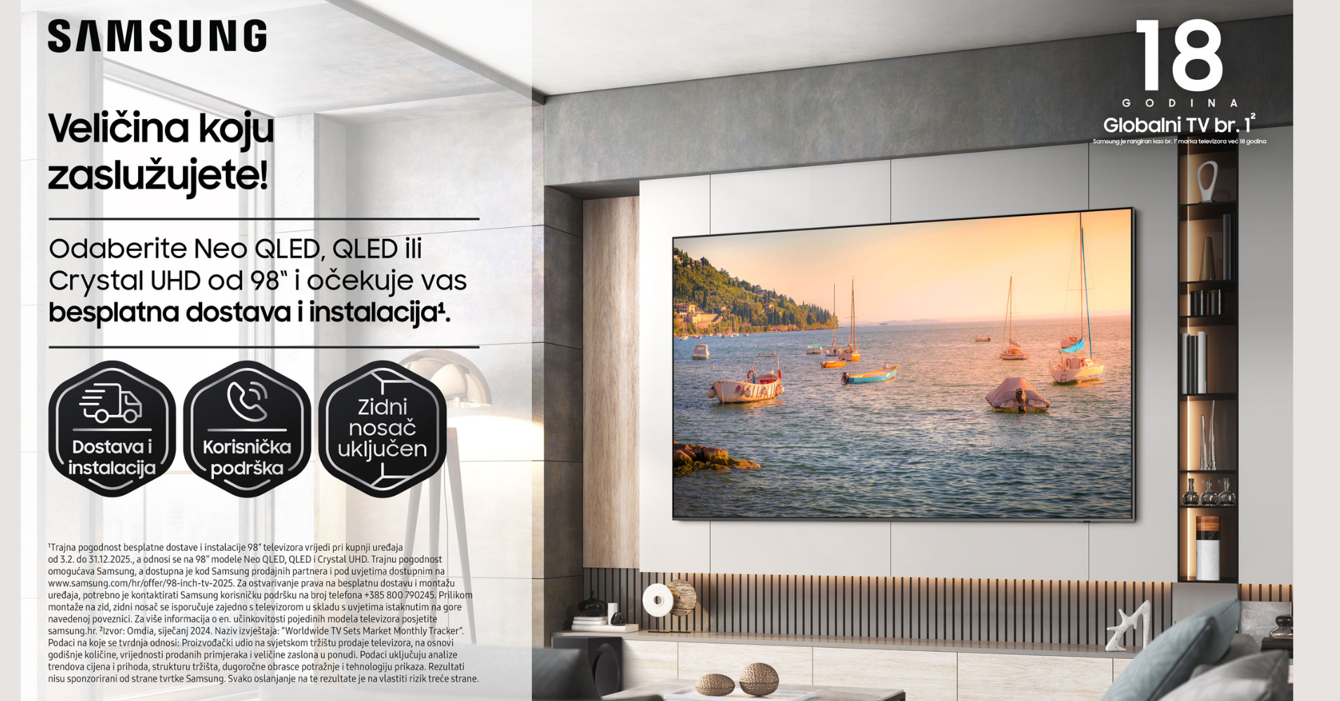 Odaberi Neo QLED, QLED ili UHD od 98“ iz ponude i očekuje te besplatna dostava i instalacija
