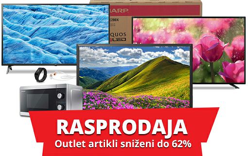OUTLET RASPRODAJA Sharp, LG, Samsung, JBL, Wearfit sniženi do 62%. Nabavi odličan TV, slušalice, pametnu narukvicu ili mikrovalnu pećnicu ispod cijene!