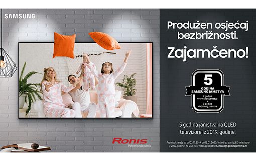 SAMSUNG QLED Priušti si najbolji televizor uz produžen osjećaj bezbrižnosti. Zajamčeno! Samsung vam nudi 5 godina jamstva i bezbrižnosti na kupnju bilo kojeg QLED televizora iz 2019. godine. Plati na 24 rate!
