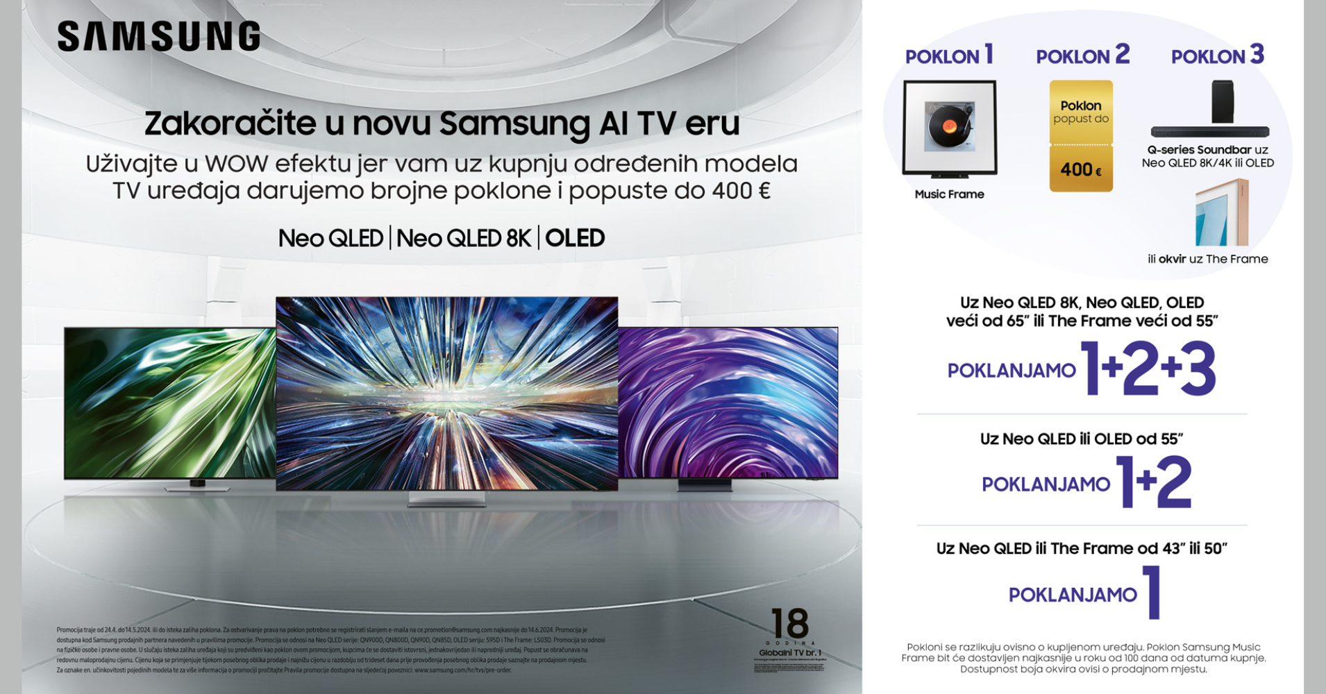 Zakoračite u novu Samsung AI TV eru: pokloni  i popusti uz kupnju novog Samsung TV-a!